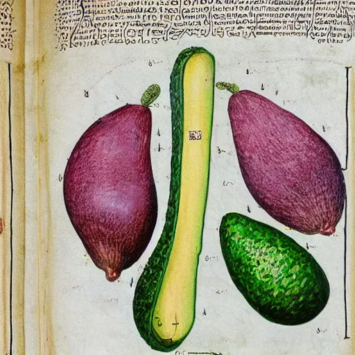 Image similar to a page from codex seraphinianus about a diagram of merging of emma watson with avocado