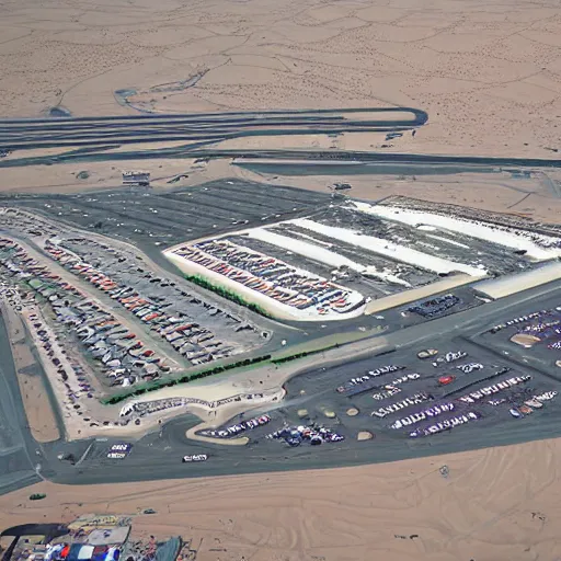 Image similar to giant mall with a big parking lot at the sahara desert, 2 0 2 2