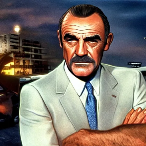 Prompt: sean connery in the style of gta loading screen