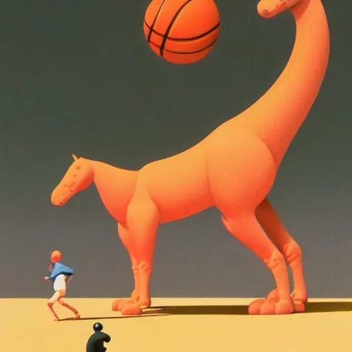 Prompt: action figure animals playing basketball, by kawase hasui, Edward Hopper and James Gilleard, Zdzislaw Beksinski, Steven Outram colorful flat surreal design, hd, 8k, artstation