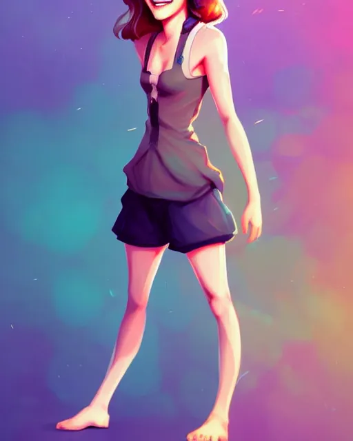 Image similar to beautiful full body Emma Watson goofy smiling illustration by lois van baarle and loish and ross tran and rossdraws and sam yang and samdoesarts and artgerm, digital art, highly detailed, intricate, sharp focus, Trending on Artstation HQ, deviantart