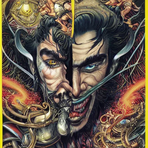 Prompt: portrait of crazy captain hook, symmetrical, hyper detailed, by yoichi hatakenaka, masamune shirow, josan gonzales and dan mumford, ayami kojima, takato yamamoto, barclay shaw, karol bak, yukito kishiro