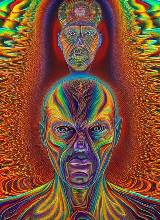 Prompt: portrait ultra dimensional entity, accidentally tripping on dmt and acid, psychedelic experience, overwhelming psychosis of self realization and burning awakening, ultra high definition, unreal engine 5, hyperrealism, masterpiece composition, by alex grey, barclay shaw