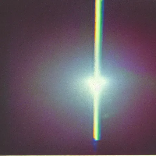 Prompt: black background, refraction light through a prism, 1970s