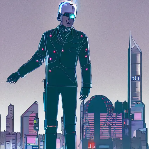 Image similar to cyberpunk joe biden as the leader of a futuristic communist nation, cybernetics, sharp lines, digital, artstation, colored in