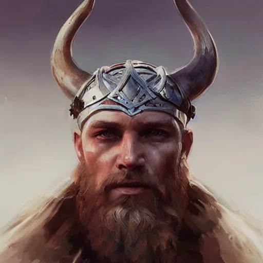 Image similar to a beautiful artwork portrait of a viking skull with horns study by greg rutkowski , featured on artstation, norse mythology, valhalla