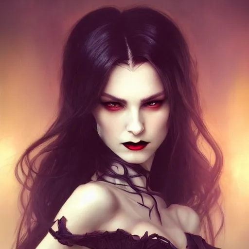 Prompt: perfectly - centered - portrait - photograph of evil vampire, the perfect human female specimen, intricate, elegant, super highly detailed, professional digital painting, artstation, concept art, smooth, sharp focus, no blur, no dof, extreme illustration, unreal engine 5, 8 k, art by artgerm and greg rutkowski and alphonse mucha loish and wlop