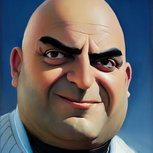 Image similar to greg manchess portrait painting of gru as overwatch character, medium shot, asymmetrical, profile picture, organic painting, sunny day, matte painting, bold shapes, hard edges, street art, trending on artstation, by huang guangjian and gil elvgren and sachin teng