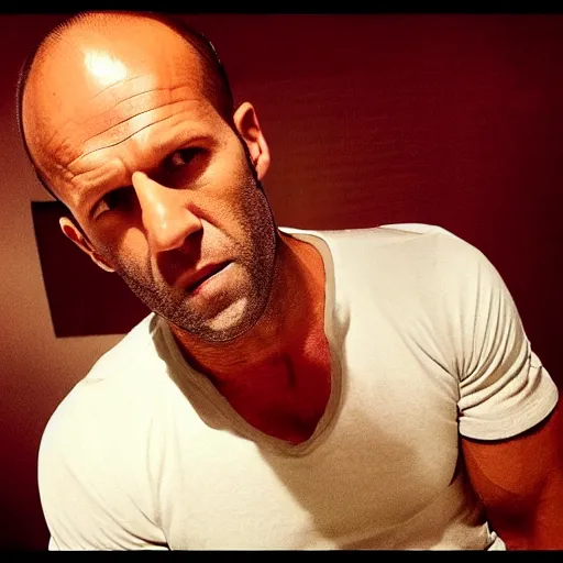 Prompt: jason statham watch some of his favorite viral videos / memes