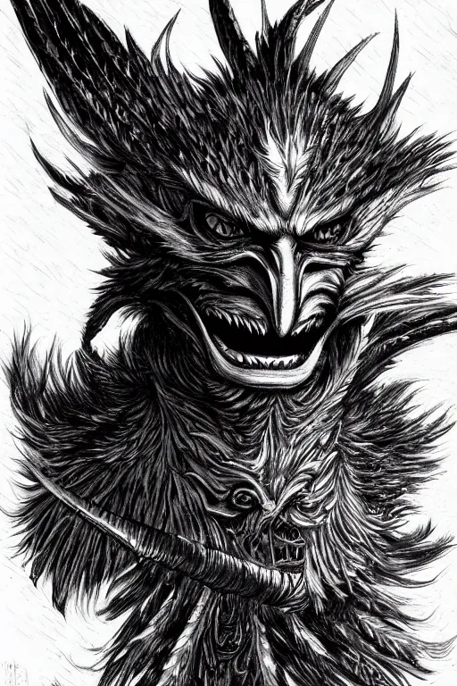 Image similar to crow devil, red eyes, highly detailed, digital art, sharp focus, trending on art station, kentaro miura manga art style