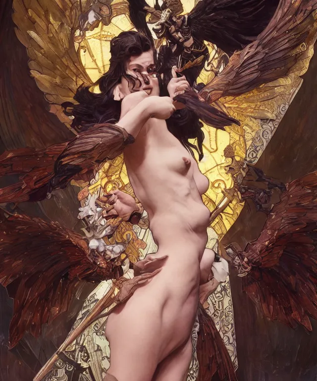 Image similar to Albedo as Lucifer morningstar, very detailed, digital art, trending on artstation, concept art, smooth, illustration, art by artgerm and greg rutkowski and alphonse mucha and J. C. Leyendecker and Edmund Blair Leighton and Katsuhiro Otomo and Geof Darrow and Phil hale and Ashley wood and Ilya repin and Charlie Bowater