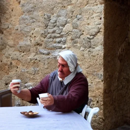 Image similar to a roman drinking a coffee in alhaurin de la torre in spain