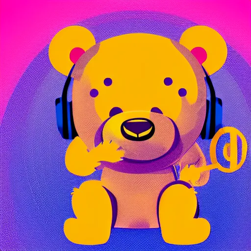 Image similar to podcast vector logo of cute cuddly bear listening to music, podcast, microphone, melodic, dreamy, isometric, adorable, octane render, golden ratio, 4k UHD, iconic design