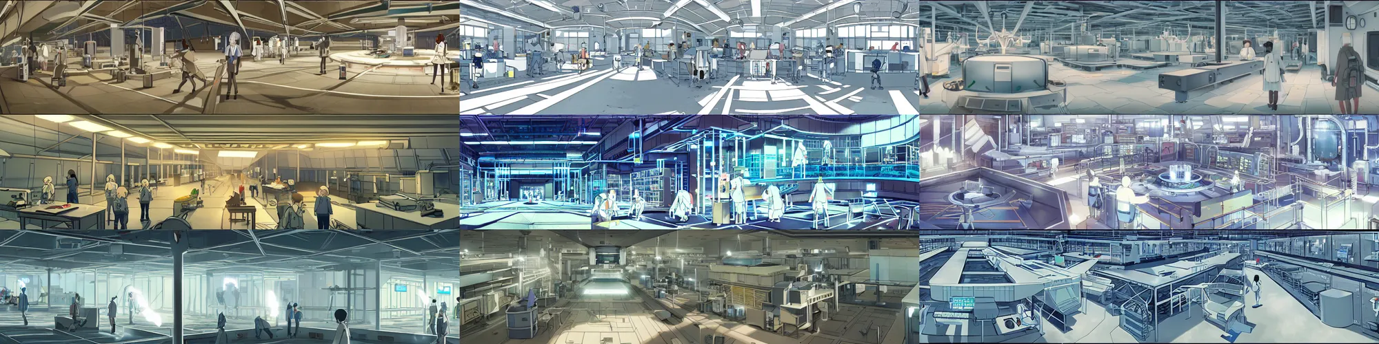 Prompt: detailed interior of giant scientific research facility LABO, area 5, outer ring, floor B1, anime key visual