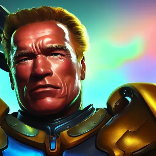 Image similar to a screenshot of arnold schwarzenegger as reinhardtin overwatch, portrait, fantasy, beautiful face, vivid colors, elegant, concept art, sharp focus, digital art, hyper - realistic, 4 k, unreal engine, highly detailed, hd, dramatic lighting by brom, trending on artstation