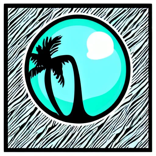 Image similar to waves in front of a palm tree in front of a giant volleyball vector logo, professional sports style, flat colour, svg, professional, sharp edges