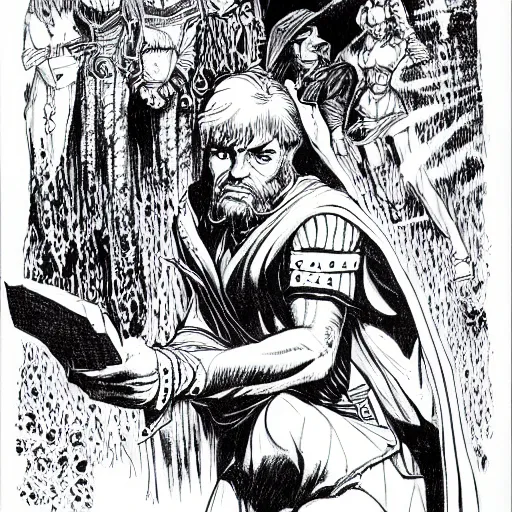 Prompt: the unlucky mage. pen and ink by larry elmore, 1 9 8 2