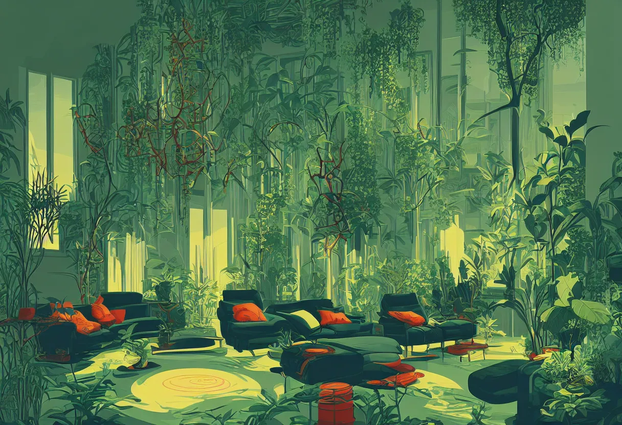 Image similar to luxury living room full of plants and trees by kilian eng