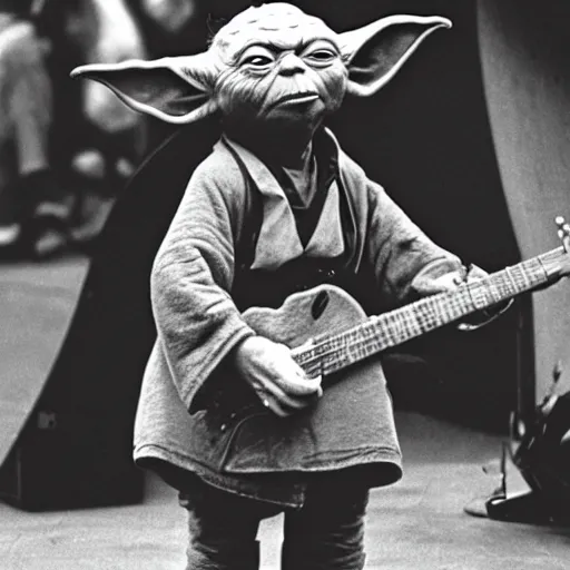 Image similar to yoda performing at woodstock