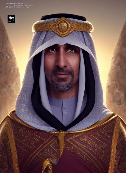 Image similar to portrait of sheikh mohammad ruler of dubai as goblin, trending in artstation, cinematic lighting, studio quality, smooth render, unreal engine 5 rendered, octane rendered, art style by klimt and nixeu and ian sprigger and wlop and krenz cushart.