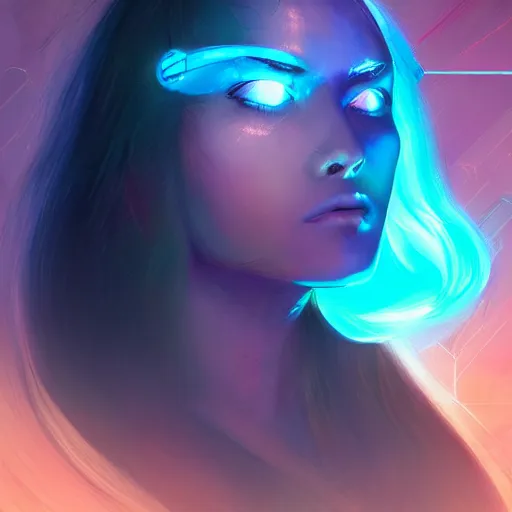 Image similar to holographic woman, beautiful, blue light, profile, science fiction, d & d, concept art, sharp focus, illustration, character art,