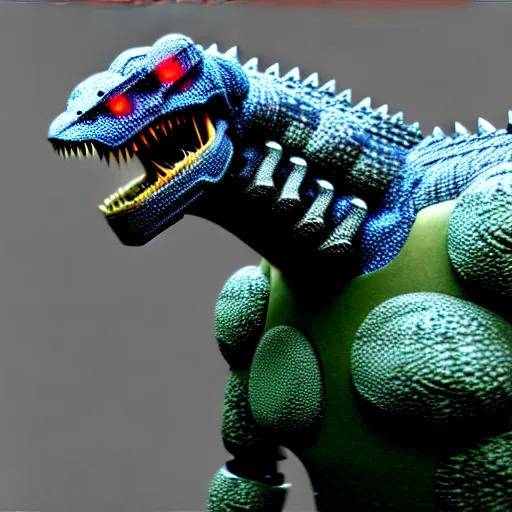 Image similar to robot godzilla suit, photorealistic, unreal engine, 3 d