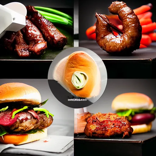 Image similar to 🍖🍔🌭, food photography, studio lighting