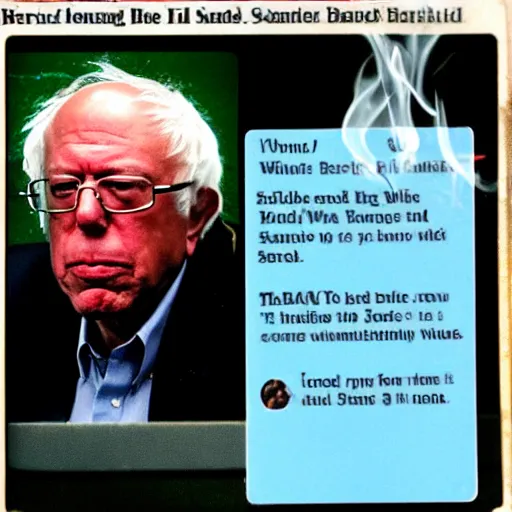 Image similar to bernie sanders smoking a blunt on a magic the gathering card