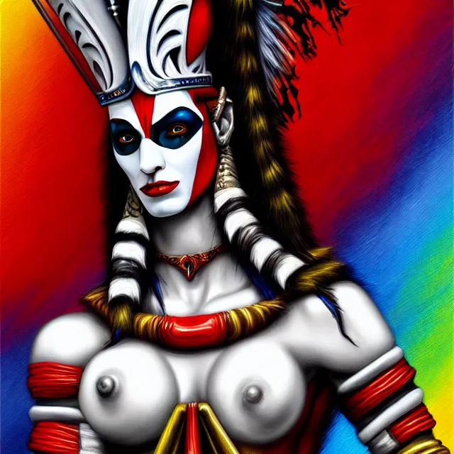 Prompt: beautiful harlequin warrior, highly detailed, 8 k, hdr, anne stokes