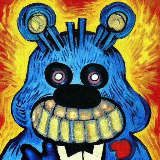 Image similar to five nights at freddy's painting by van gogh