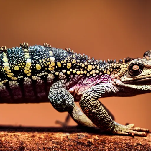 Image similar to An award winning photo of a single Tokay crocodile chameleon sitting on the back of an elephant, environmental portrait, wildlife photography, National Geographic, 4k