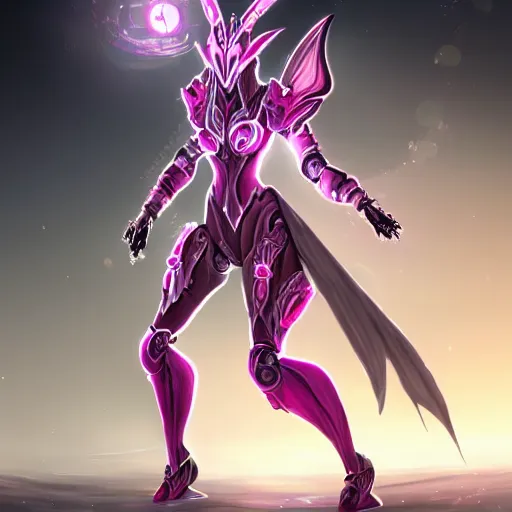 Image similar to highly detailed exquisite fanart, of a beautiful female warframe, but as a stunning anthropomorphic robot female dragon, standing elegantly, shining reflective off-white plated armor, bright Fuchsia skin, sharp claws, full body shot, epic cinematic shot, realistic, professional digital art, high end digital art, DeviantArt, artstation, Furaffinity, 8k HD render, epic lighting, depth of field