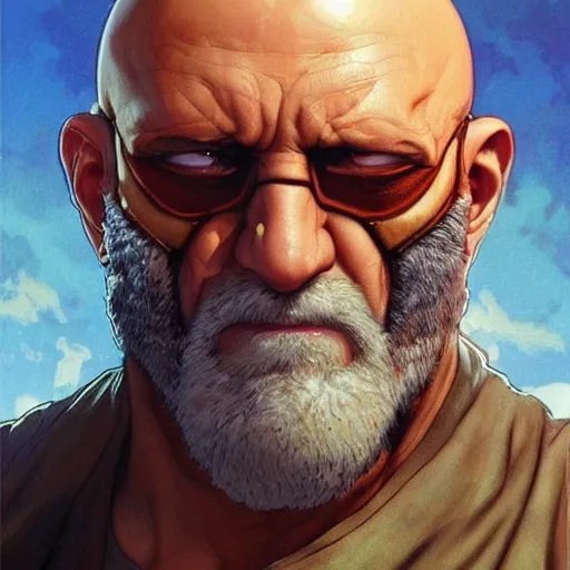 Prompt: mike ehrmantraut as sagat street fighter, wearing eye patch, 4 k, ultra realistic, detailed focused art by artgerm and greg rutkowski and alphonse mucha