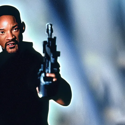 Image similar to film still of Will Smith as Neo in The Matrix