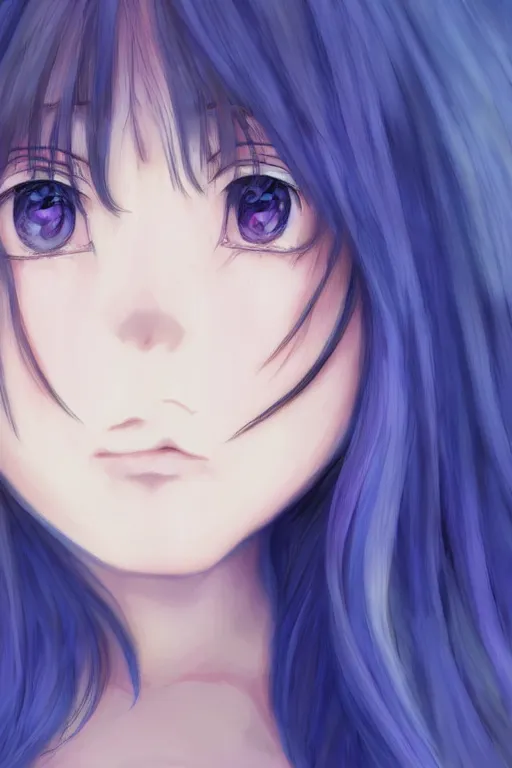 Image similar to close up portrait of an anime girl crying, blue long hair, digital illustration, dramatic lighting, by mai yoneyama, blurred background