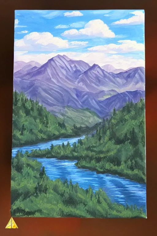 Image similar to mountaintop river flat illustration acrylic art trending on artstation