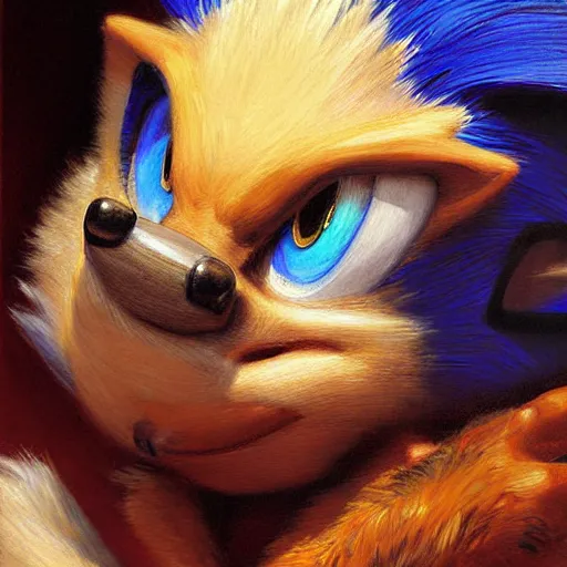 Image similar to a portrait of sonic the hedgehog. highly detailed painting by gaston bussiere, craig mullins, j. c. leyendecker, furry