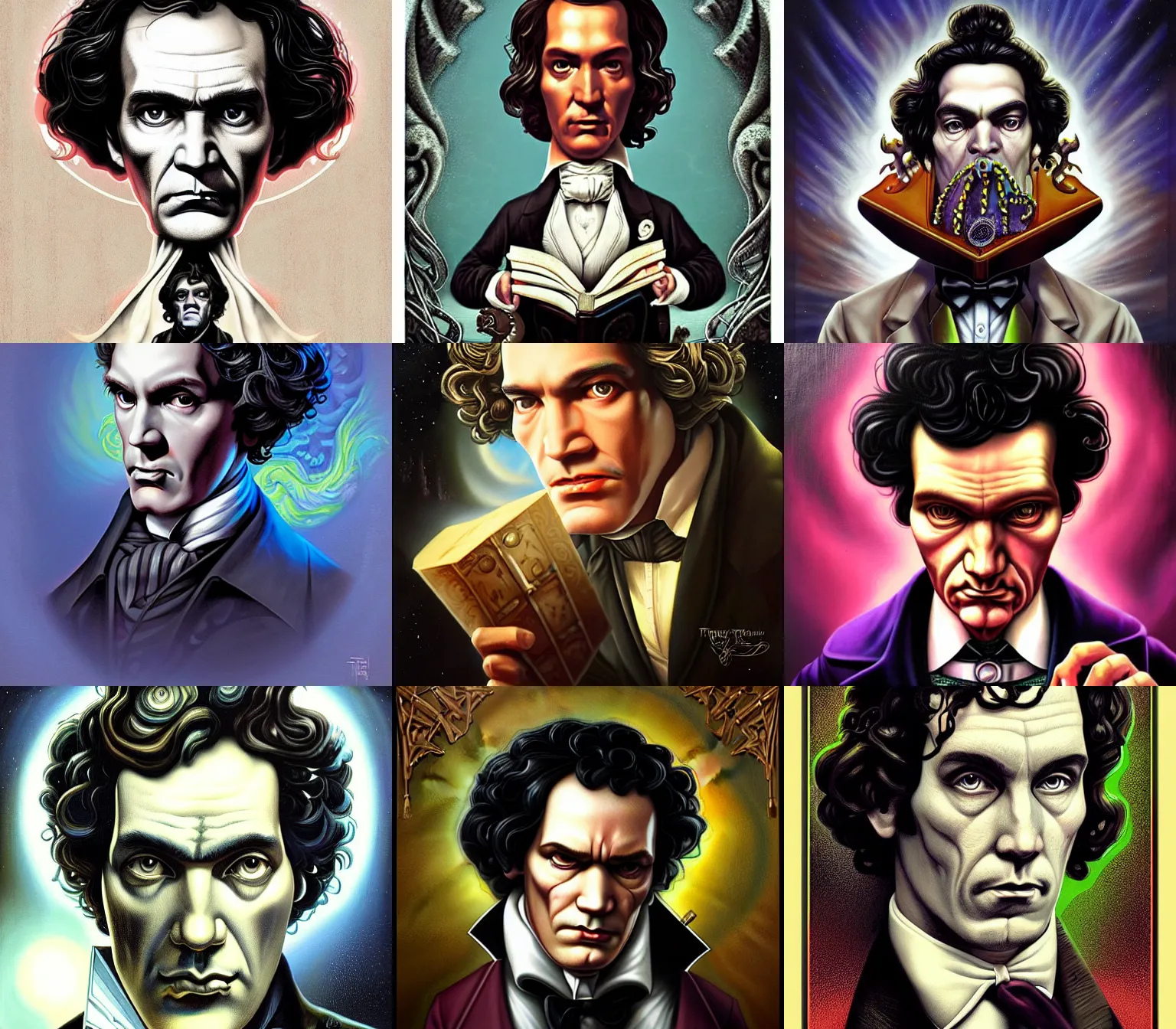 Prompt: lovecraft lovecraftian portrait of ludwig van beethoven, pixar style, by tristan eaton stanley artgerm and tom bagshaw, dali