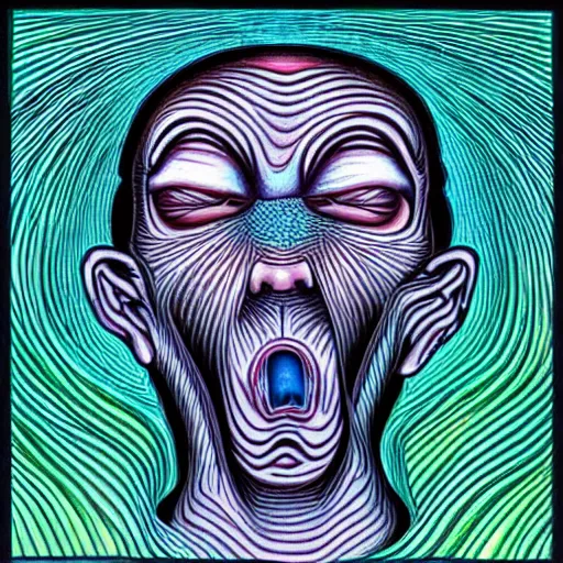 Image similar to A Person Mid Sneeze, in the art style of Alex Grey,