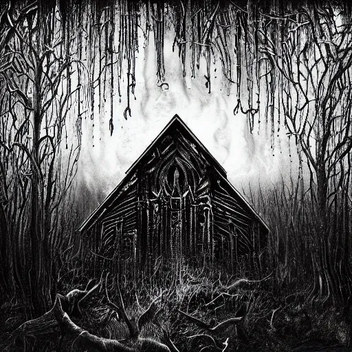 Prompt: black metal album cover,