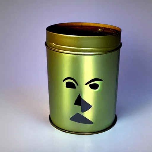 Image similar to a tin can with a face