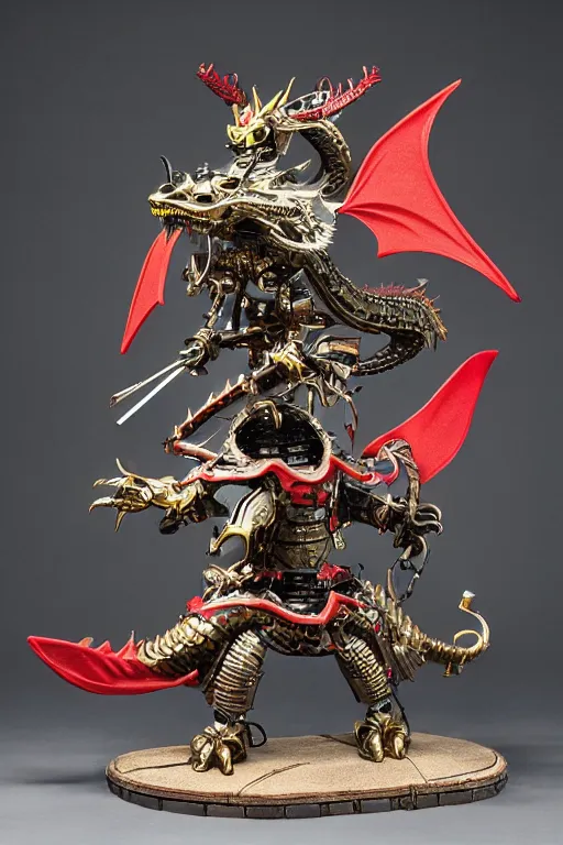 Prompt: a mechanical dragon samurai in japanese armor