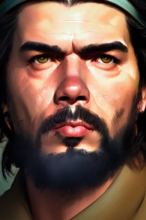 Prompt: ultra detailed close up face portrait of che guevara, extremely detailed digital painting, in the style of fenghua zhong and ruan jia and jeremy lipking and peter mohrbacher, mystical colors, rim light, beautiful lighting, 8 k, stunning scene, raytracing, octane, trending on artstation