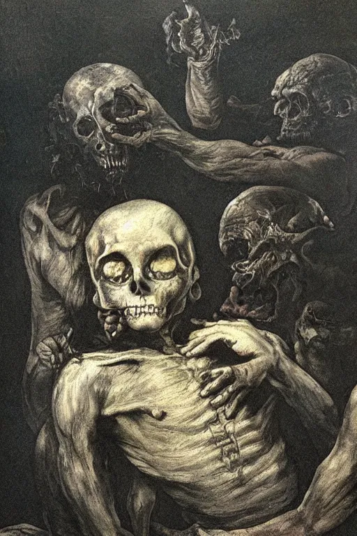 Image similar to the last human on earth, detailed baroque oil painting, dark, disturbing by goya and alan lee, smoke, hell on earth