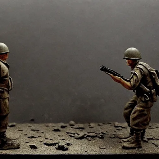 Image similar to world war 2, extremely detailed claymation art, dark, moody, foggy