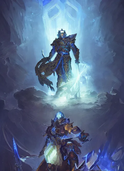 Image similar to kaladin stormblessed in shardplate. a knight in amazing fantasy armor that glows, bursting with blue light, sleek, lightweight but imposing, light glowing from the decorations and inscriptions. intricate and ornate. concept art from artstation. beautiful highly detailed fantasy painting by greg rutkowski