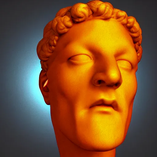 Prompt: head of a renaissance statue, huge neon ring, 3 d render