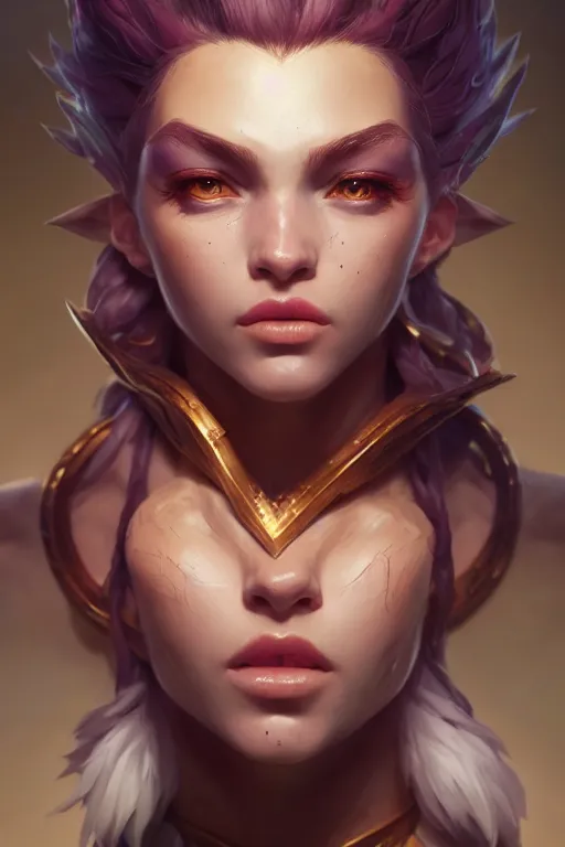 Image similar to league of legends portrait, au naturel, hyper detailed, digital art, trending in artstation, cinematic lighting, studio quality, smooth render, unreal engine 5 rendered, octane rendered, art style by klimt and nixeu and ian sprigger and wlop and krenz cushart.