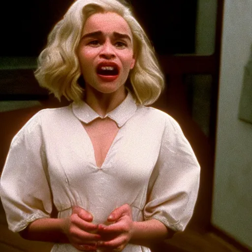 Prompt: emilia clarke screaming in twin peaks ( 1 9 9 0 )