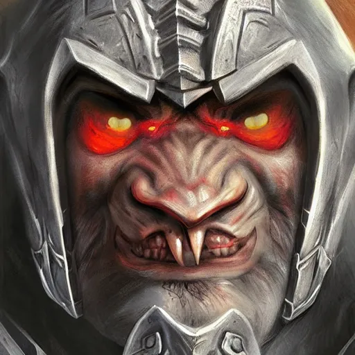 Prompt: orc warrior, high quality, portrait, painting in style of Karl Kopinski